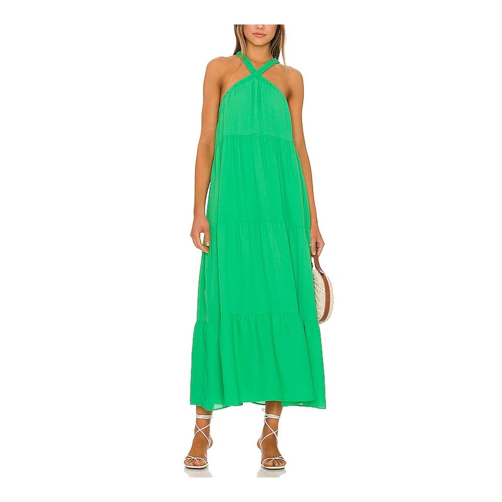 Show Me Your MuMu Neon Green Cross-Neck Tiered Maxi Dress